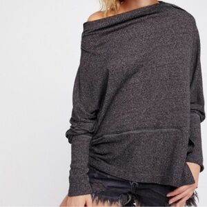 Free People We The Free Londontown Thermal Top Gray S Oversized Asymmetrical